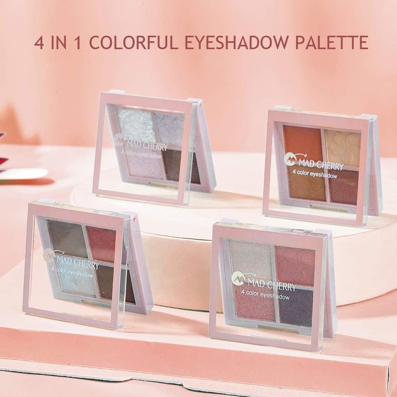 [Australia] - 4Pack 2" Small Shimmer Eyeshadow Palette - 16 Colors 4 in 1 High Pigmented Matte Nude Neutral Warm Pastel Mini Makeup Eyeshadow Palette, Long Lasting, Rose Pink Peach 
