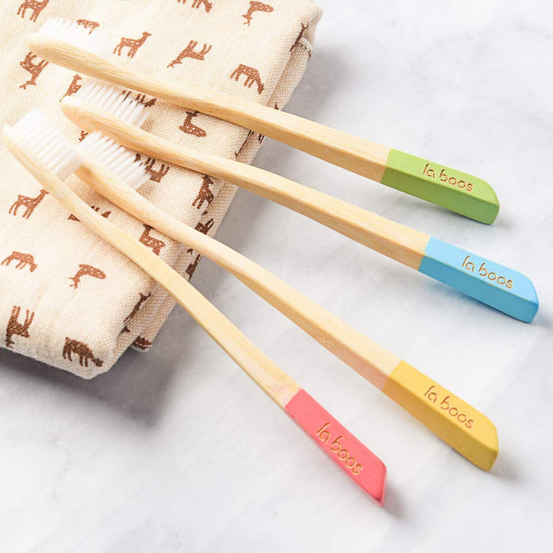 [Australia] - LaBoos Best Nature Manual Color bamboo Toothbrush, New Extra Soft Compact Bristle Toothbrush,Best Biodegradable Toothbrush For Gingivitis And Sensitive teeth. (4 PCS) 
