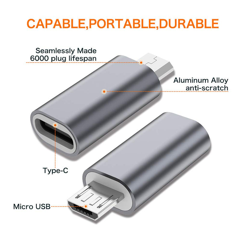 [Australia] - USB C to Micro USB Adapter, (4-Pack) Type C Female to Micro USB Male Convert Connector Support Charge Data Sync Compatible with Samsung Galaxy S7 S7 Edge, Nexus 5 6 and Micro USB Devices(Grey) Grey 