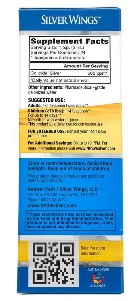 [Australia] - Natural Path Silver Wings Dietary Mineral Supplement, Colloidal Silver, 500 PPM, 4 fl. oz. / 120 ml 