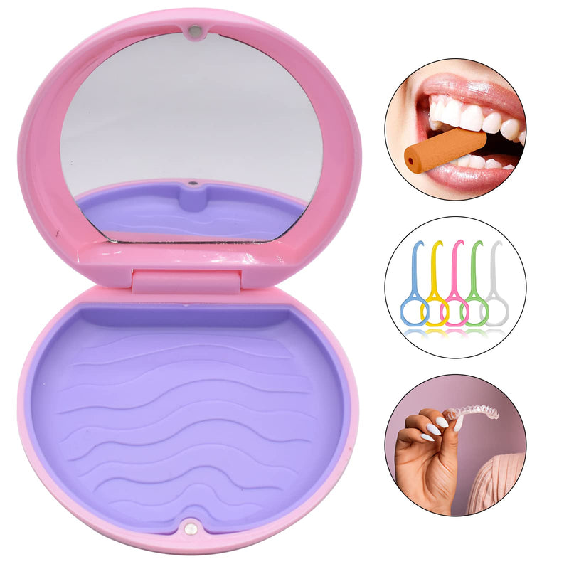 [Australia] - Pink Denture & Teeth Mouth Tray Retainer Box Sets Partial Denture Box with 2Pcs Aligner Removal Tool （Random Color）and 9Pcs Invisible Chewer (Random Color) Pink 