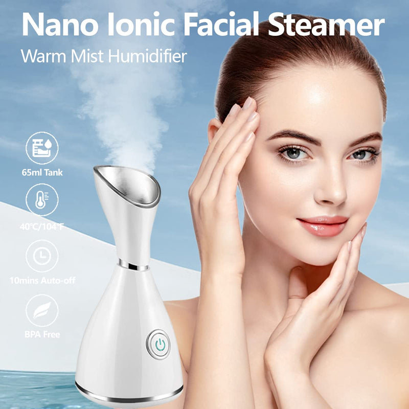 [Australia] - Facial Steamer-Nano Ionic Facial Steamer Warm Mist Humidifier Atomizer Sprayer Moisturizing Face Steamer Home Sauna SPA Face with 4 Piece Stainless Steel Skin Kit and Hair Band 