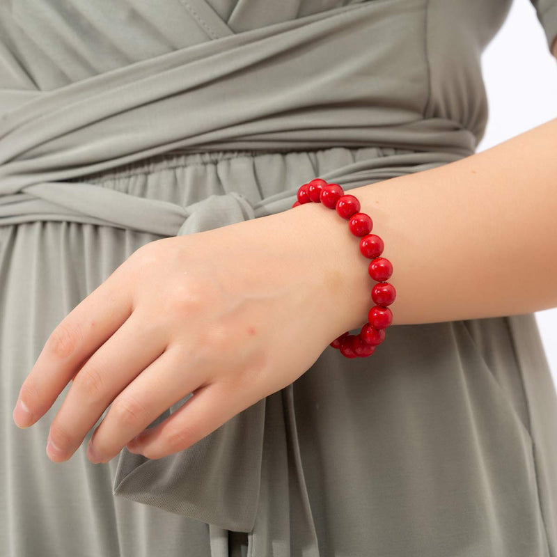 [Australia] - LUREME Fashion Style Pearl Elastic Necklace Bracelet Dangle Earring Set(09000649) Red 