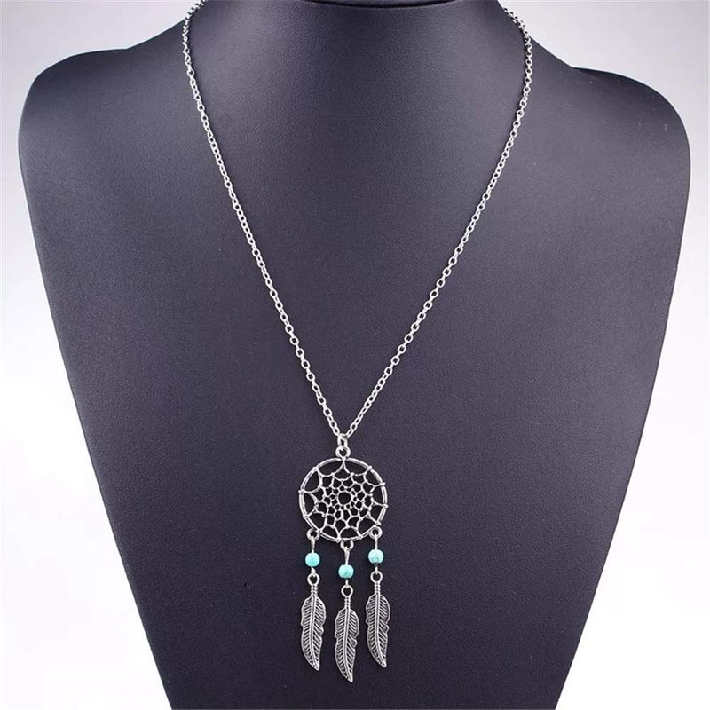 [Australia] - Bohemian Dream Catcher Necklace, AILUOR Feather Turquoise Beads Long Chain Necklace Jewelry for Women Girl Gifts A 