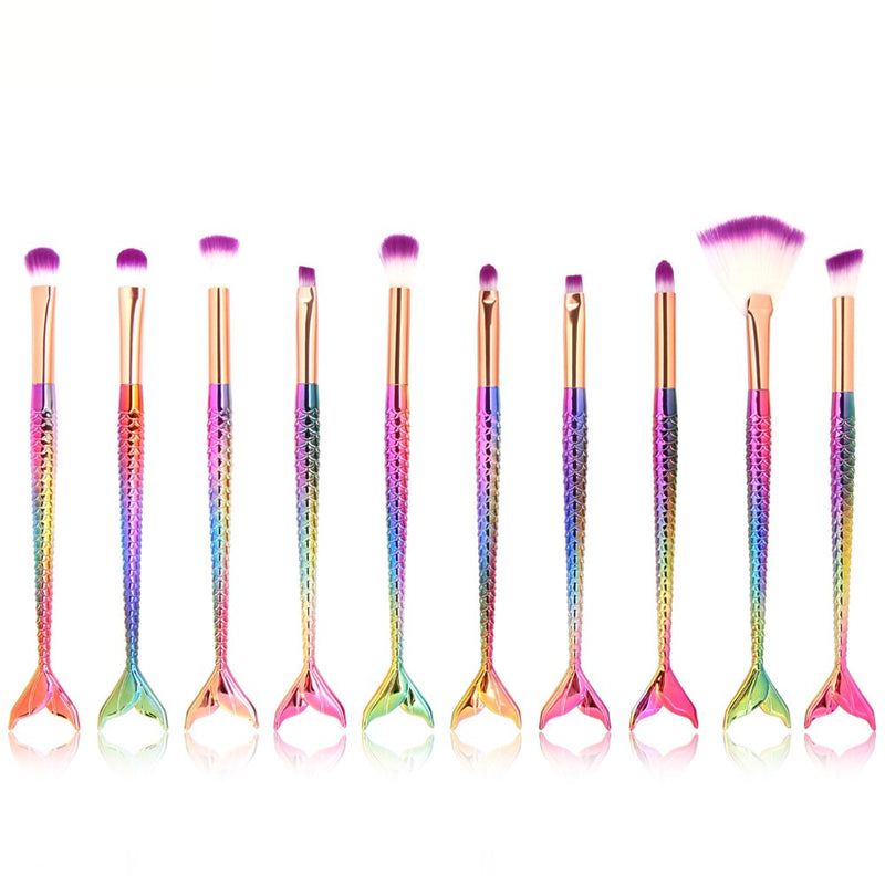 [Australia] - Tenmon 10 Pcs Mermaid Makeup Brush Set Professional Eye Makeup Brushes For Eyeshadow Concealer Eyeliner Brow Blending Brush Tool 