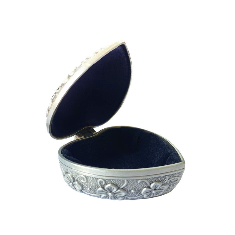 [Australia] - TANG SONG 2 Packs Small Metal Heart Shape Jewelry Box Classic Vintage Antique Ring Box Trinket Storage Organizer Chest (Silver) 