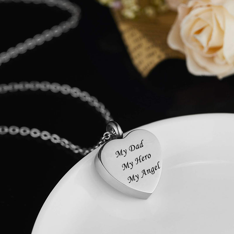 [Australia] - Heart Cremation Urn Ashes Necklace, No longer by my side.but forever in my heart,Stainless steel memorial pendant Waterproof memorial pendant My Dad My Hero My Angle 