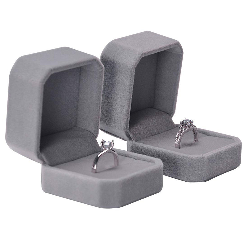 [Australia] - iSuperb Set of 2 Gray Velvet Couple Ring Box Earring Jewelry Case Gift Boxes 2.2x1.9x1.6inch. 2pcs Gray Ring Box 