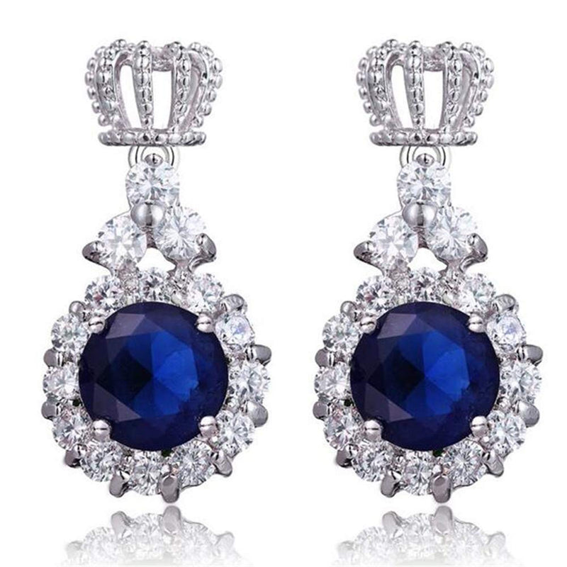 [Australia] - AILUOR Crown Sapphire Jewelry Set, Fashion Wedding Bridal Silver Swarovski Elements Blue Crystal Gemstone Pendant Necklace and Stud Earrings Set for Women Girl 