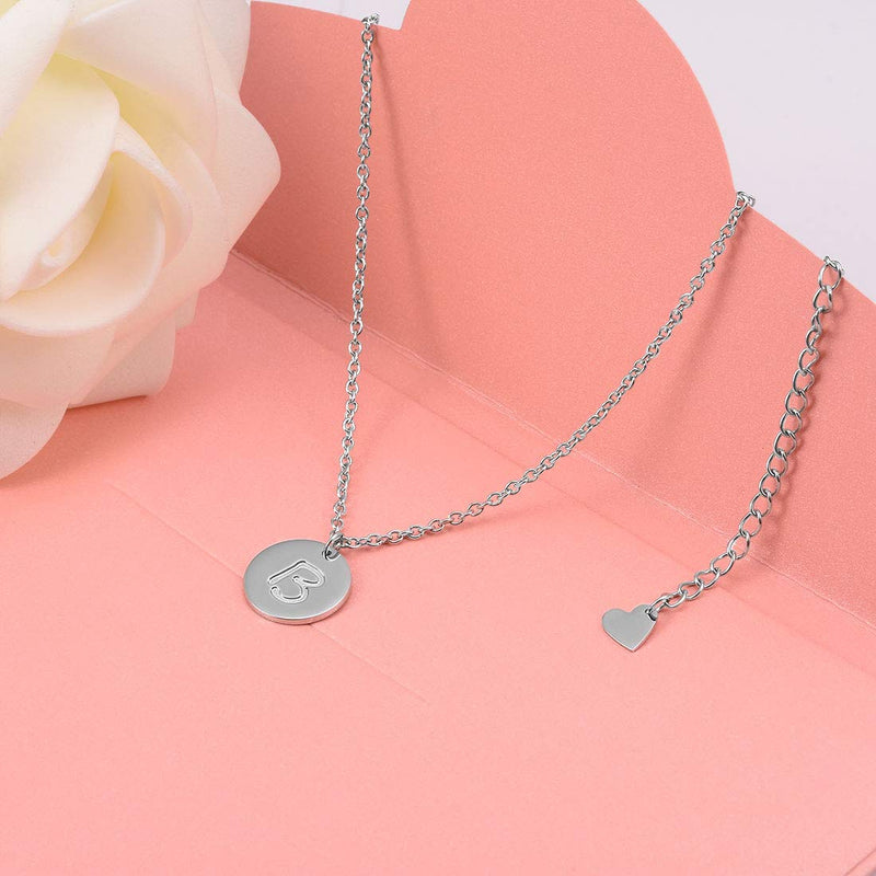 [Australia] - THREE KEYS JEWELRY Stainless Steel Initial Necklaces Gold Silver Tone Alphabet 12mm / 0.47 Inches Tiny Disc Pendant Initial Necklace for Women Girls 12.0 Millimeters B 