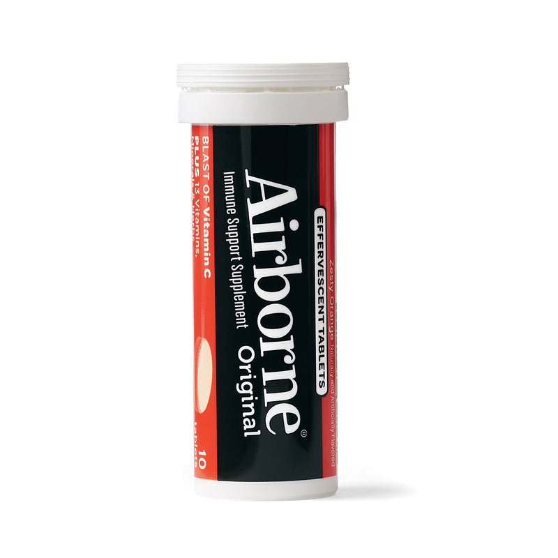 [Australia] - Airborne Vitamin C 1000mg (per serving) - Zesty Orange Effervescent Tablets (10 count in a box), Gluten-Free Immune Support Supplement, With Vitamins A C E, ZINC, Selenium, Echinacea & Ginger 10 Count (Pack of 1) 