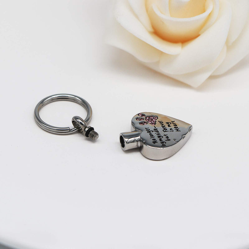 [Australia] - Cremation Jewelry for Ashes No Longer by My Side But Forever in My Heart Stainless Steel Pet Paw Keepsake Pendant Memorial Urn Keychain for Men Women Pink 