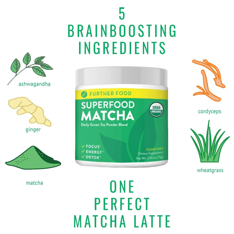 [Australia] - Further Food Premium Matcha Green Tea Powder USDA Organic Japanese Matcha Powder, Natural Energy + Focus + Boost Immune System, Antioxidant Plant-Based Detox Superfood (30 Servings) 