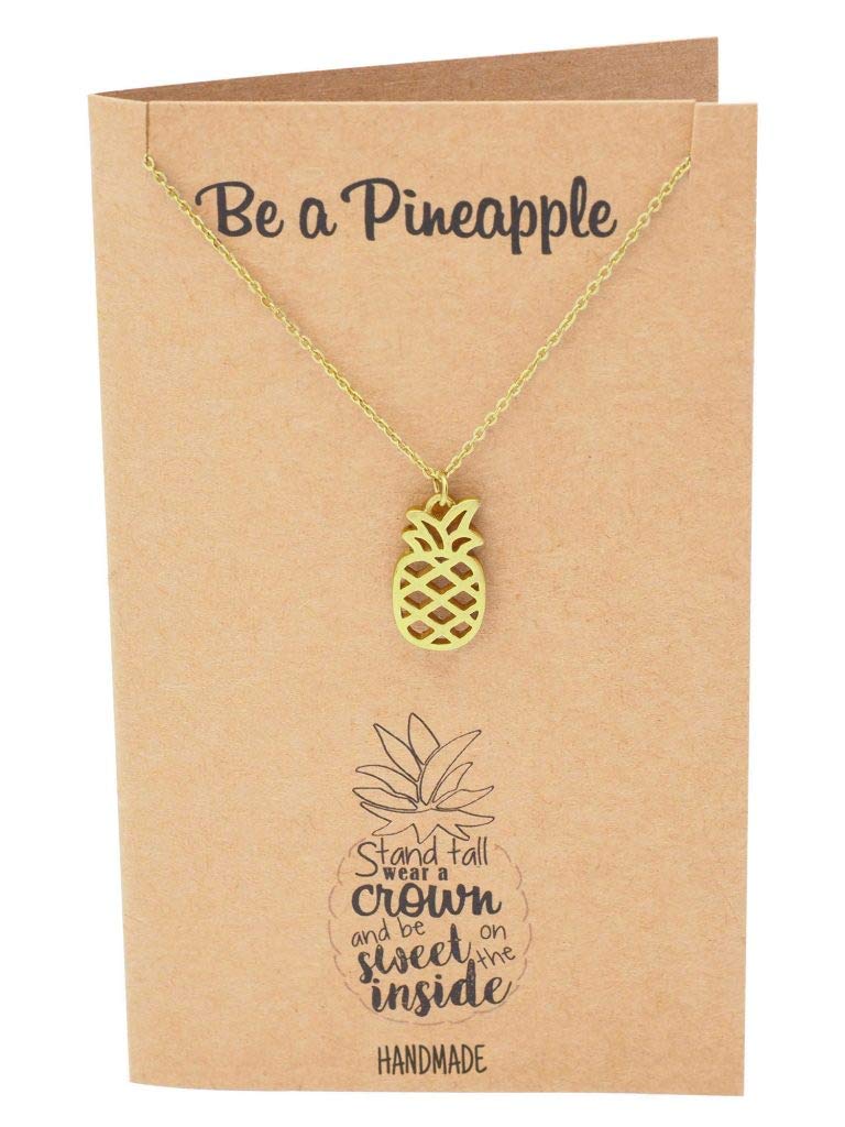 [Australia] - Quan Jewelry Pineapple Express Charm Necklace for Women, Birthday, Inspirational and Motivational Quote Gold Tone 