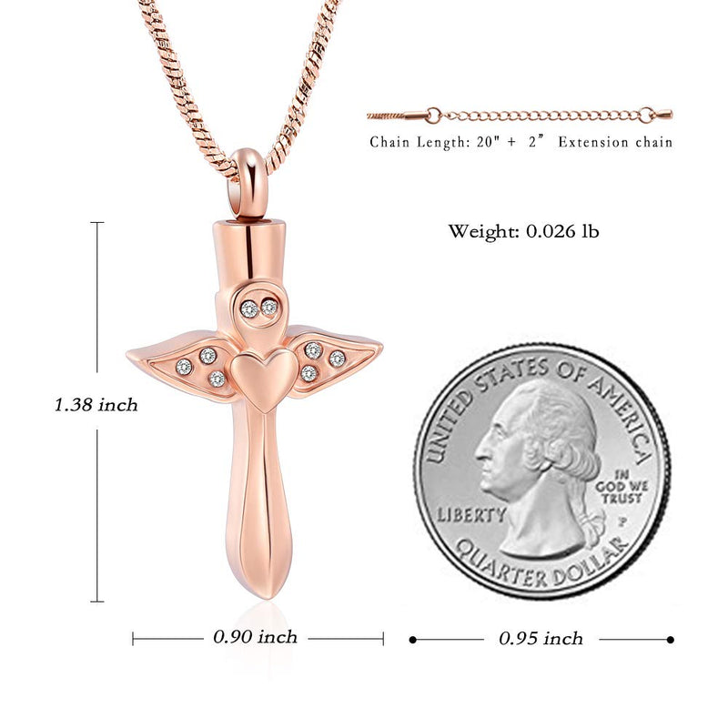 [Australia] - Yinplsmemory Stainless Steel Angel Wings Heart Cross Urn Pendant Necklace Memorial Ash Keepsake Cremation Jewelry Rose gold 