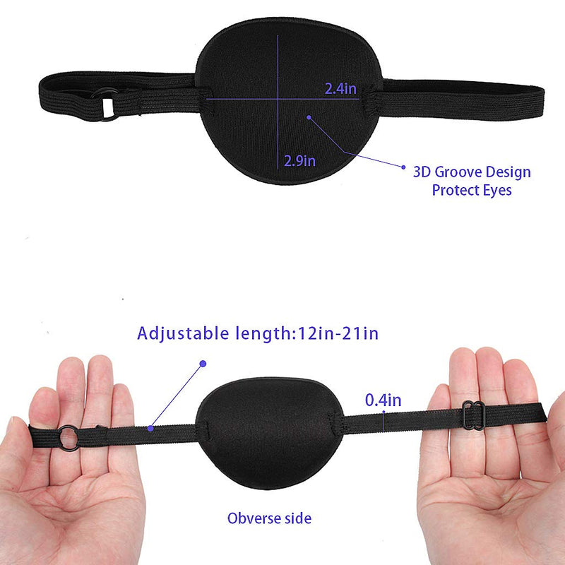 [Australia] - SWKJ 2 PCS Set Eye Patch Single Eye Mask with Adjustable Buckle Soft and Comfortable Pirate Eye Patch for Adults and Kids for Amblyopia Lazy Eye- Black 