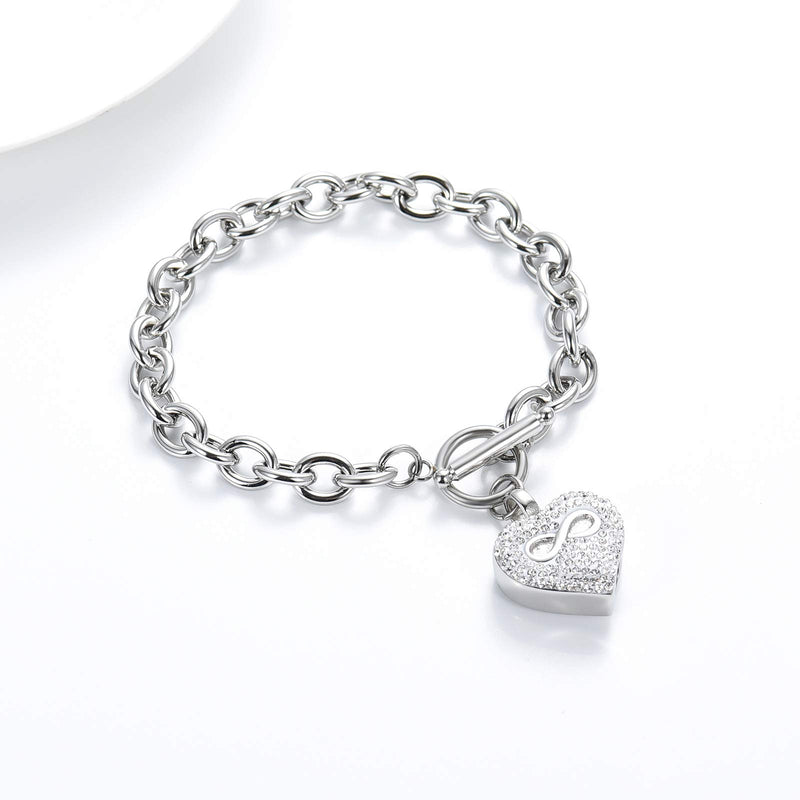 [Australia] - zeqingjw Cremation Bracelet for Ashes Stainless Steel - Infinity Heart Urn Bangles for Pet/Human Ashes - Memorial Keepsake Ash Jewelry Silver 