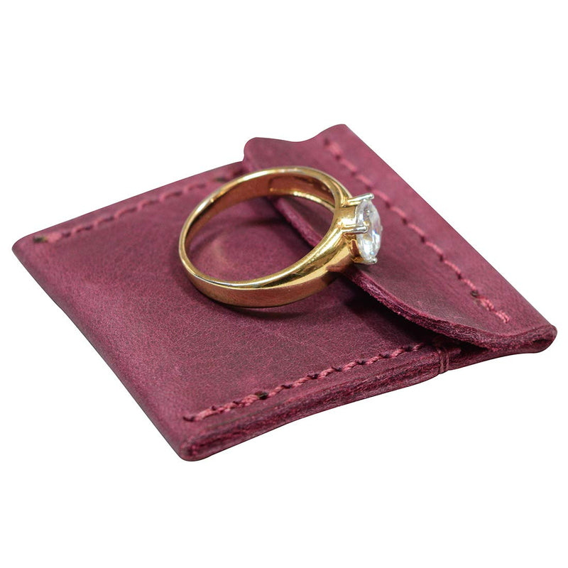 [Australia] - Hide & Drink, Leather Wedding Ring Case, Slim Engagement Pouch, Marriage, Cute Gifts, Handmade - Sangria 