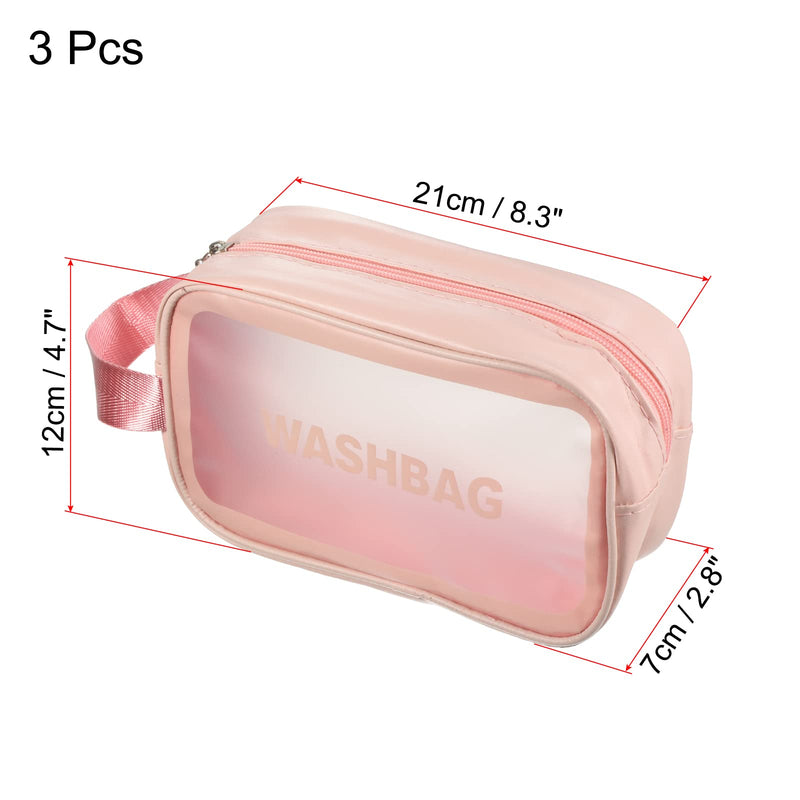 [Australia] - PATIKIL 4.7"x8.3"x2.8" Clear Toiletry Bag, 3 Pack PVC Makeup Bags Cosmetic Pouch with Zipper Handle for Travel Home Storage, Pink 