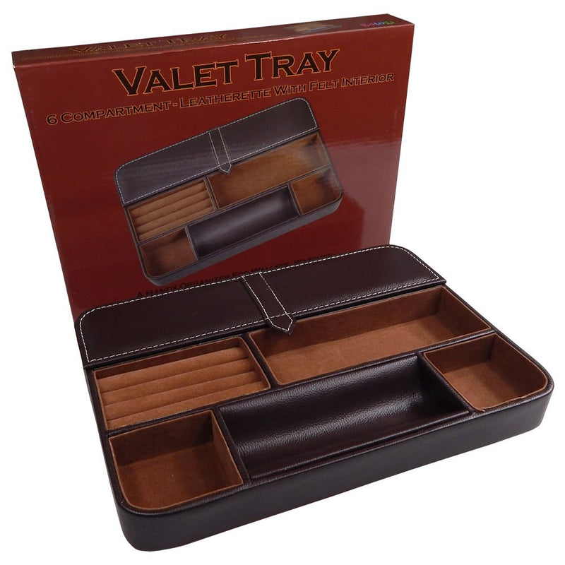 [Australia] - Profile Gifts Max 6 Compartment Valet Tray and Leatherette Organizer Box for Wallets, Coins, Keys, and Jewelry 