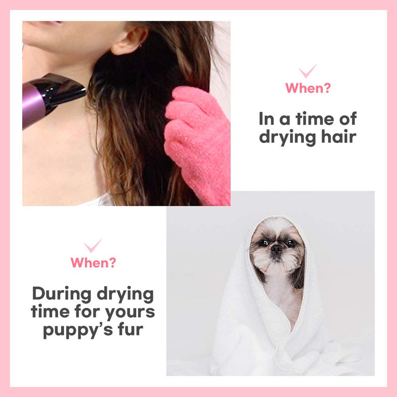 [Australia] - TTAEREUMIO Dry Hair Glove, Hair Drier Glove, Microfiber Hair Drying Glove, Pink Hair Gloves, Quick-Dry Styling Glove 