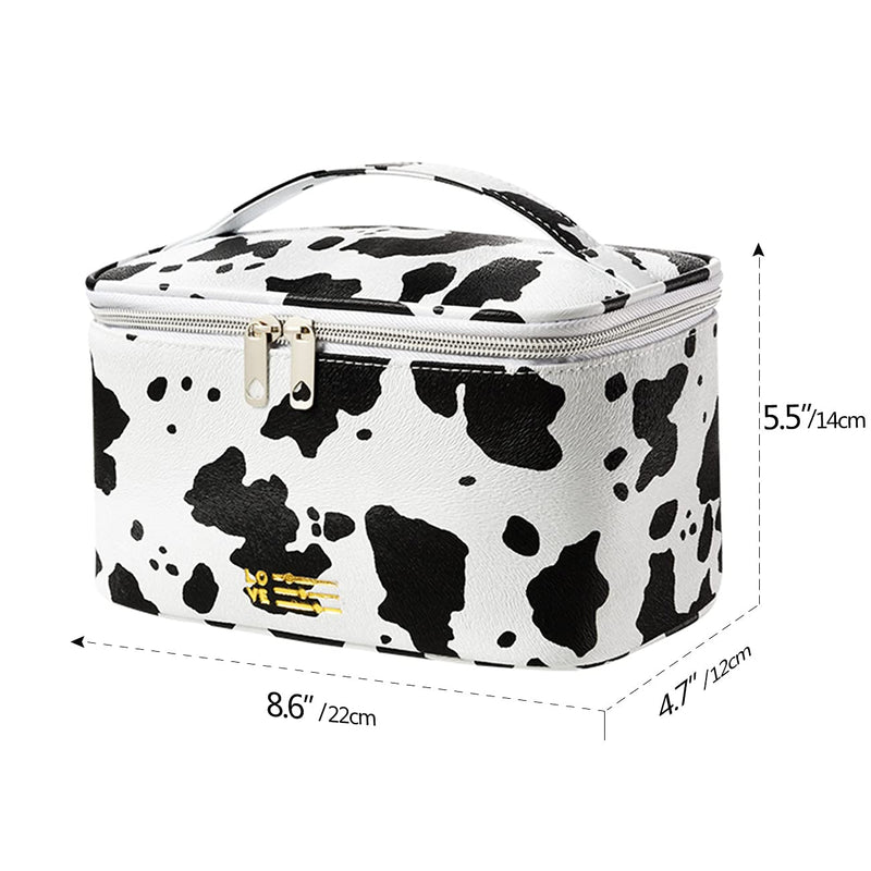 [Australia] - Makeup Bag Portable Travel Cosmetic Bag for Women, Beauty Zipper Makeup Organizer Bag with Inner Pouch PU Leather Washable Waterproof (Cow Print) 001-cow Print 