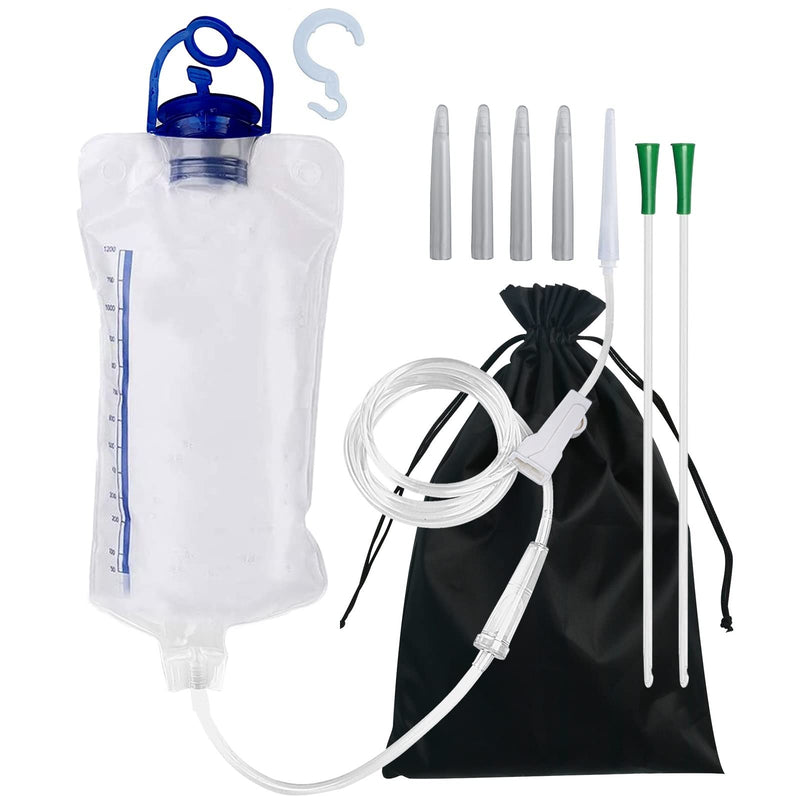[Australia] - Reusable Enema Kit Anal Douche Bag 7Pcs Enema Nozzle Tips Colon Tube for Water Organic Coffee Colon Cleansing, Sealed Clear Enema Bag Irrigation Cleaning Kit Fold Anal Anus Cleaner Constipation Detox Polyvinyl Chloride (PVC) 