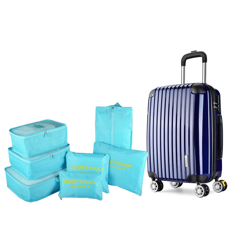 [Australia] - 7PCS Travel Packing Cubes for Suitcases, TOYESS Waterproof Nylon Luggage Organiser Storage Bags Value Set for Backpack, Light Blue 7pcs-light Blue 