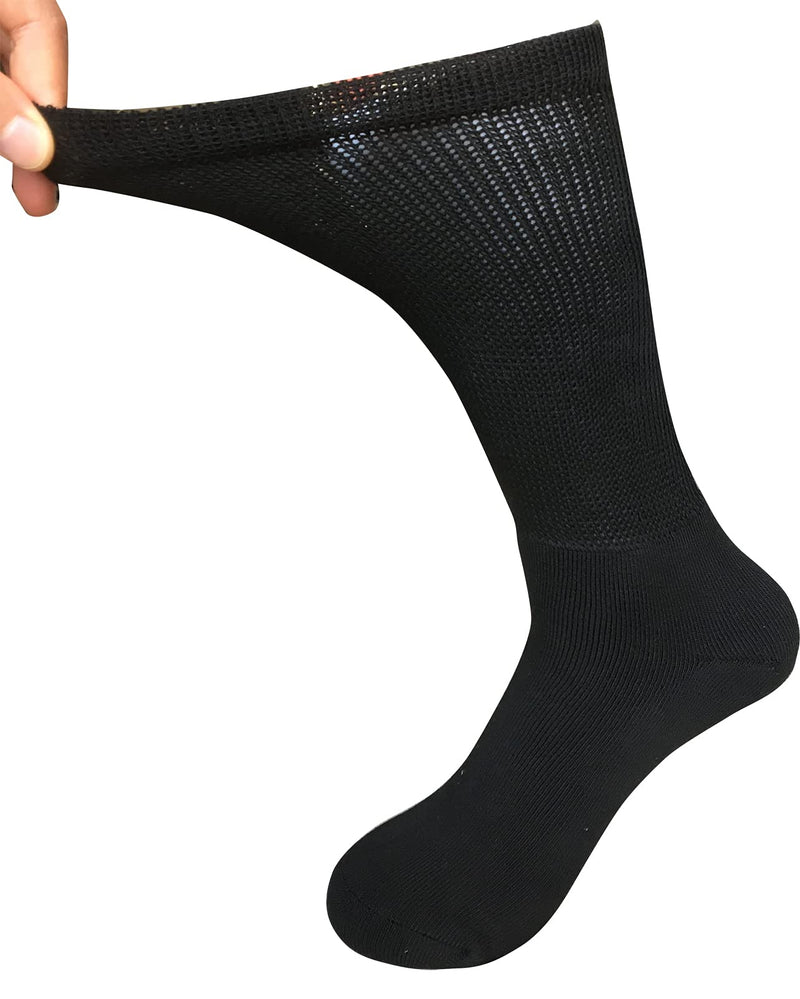 [Australia] - Men Diabetic Socks Extra Wide Non Binding Crew Sock Cushioned Moisture Wicking Socks Loose Top Edema Thick Ankle 3 Pairs B-black (3 Pairs) 