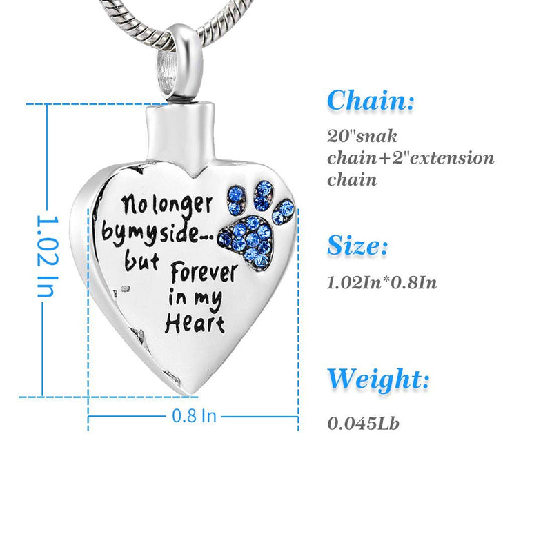 [Australia] - LYFML Cremation Jewelry Urn Necklace for Ashes for Pet Dog Cats, Engraved No Longer by My Side, But Forever in My Heart, Memorial Pendant Made of Titanium Steel, Support for Customization Blue 