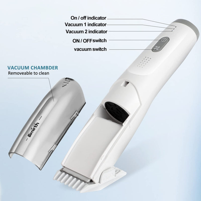 [Australia] - Bimirth Baby Hair Clipper, Silent Hair Clippers for Children, Quiet Kids Hair Trimmer, Cordless Toddler Haircut Machine in Bag for Easy Storage, USB Rechargeable, Waterproof, 3 Guide Combs (Vacuum) white-S15 
