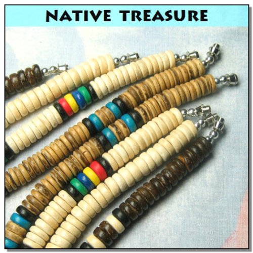 [Australia] - Native Treasure - 14" Set of 4 Wood Coco Shell Necklaces - 8mm (5/16") 