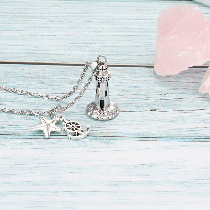 [Australia] - Gredstar Lighthouse Urn Necklace for Ashes Memorial Keepsake Pendant with Starfish Charms Cremation Jewelry 