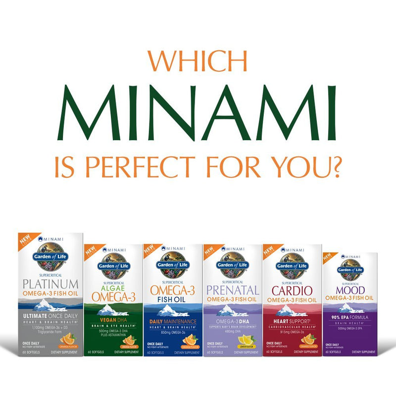 [Australia] - Garden of Life Minami Algae Omega 3 Vegan DHA for Brain and Eye Health - Orange Flavor, 500mg Plant Based DHA Omega-3 Vegan Algae Oil Plus Astaxanthin, No Aftertaste, 60 Easy-to-Swallow Mini Softgels 