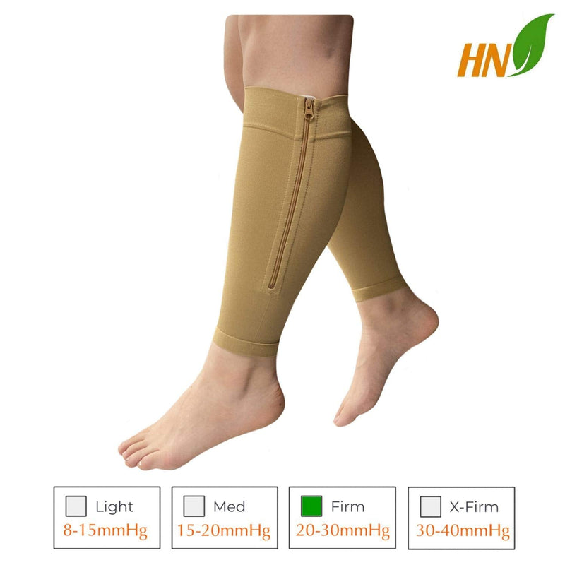 [Australia] - HealthyNees Shin 20-30 mmHg Compression Extra Wide Big Calf Leg Plus Size Sleeve (Beige With Zipper, L/XL) Beige With Zipper 