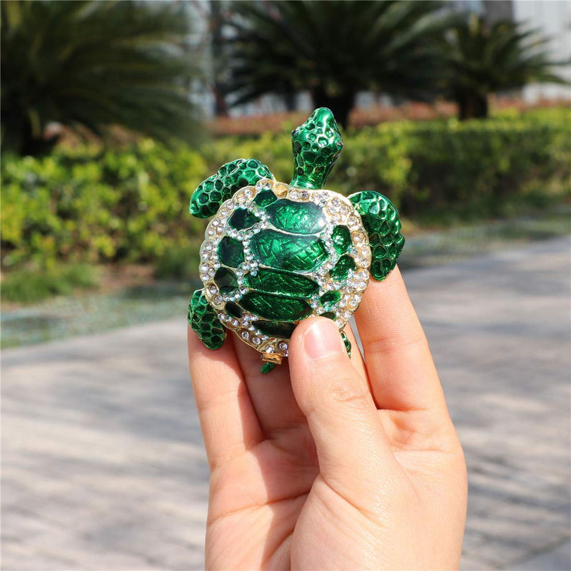 [Australia] - Waltz&F Green sea turtleTrinket Box Hinged Hand-painted Figurine Collectible Ring Holder 
