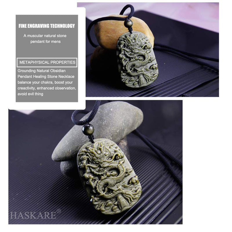 [Australia] - HASKARE Natural Energy Stone Pendant Engraved Black Obsidian Healing Necklace Adjustable 27.5" Golden Obsidian 