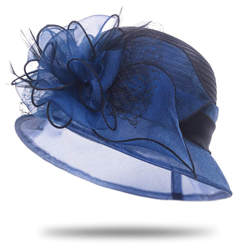 [Australia] - Women's Vintage Fascinators Two Tone Cloche Hat for Church, Kentucky Derby, Tea Party, Wedding, Funeral Navy/Black 