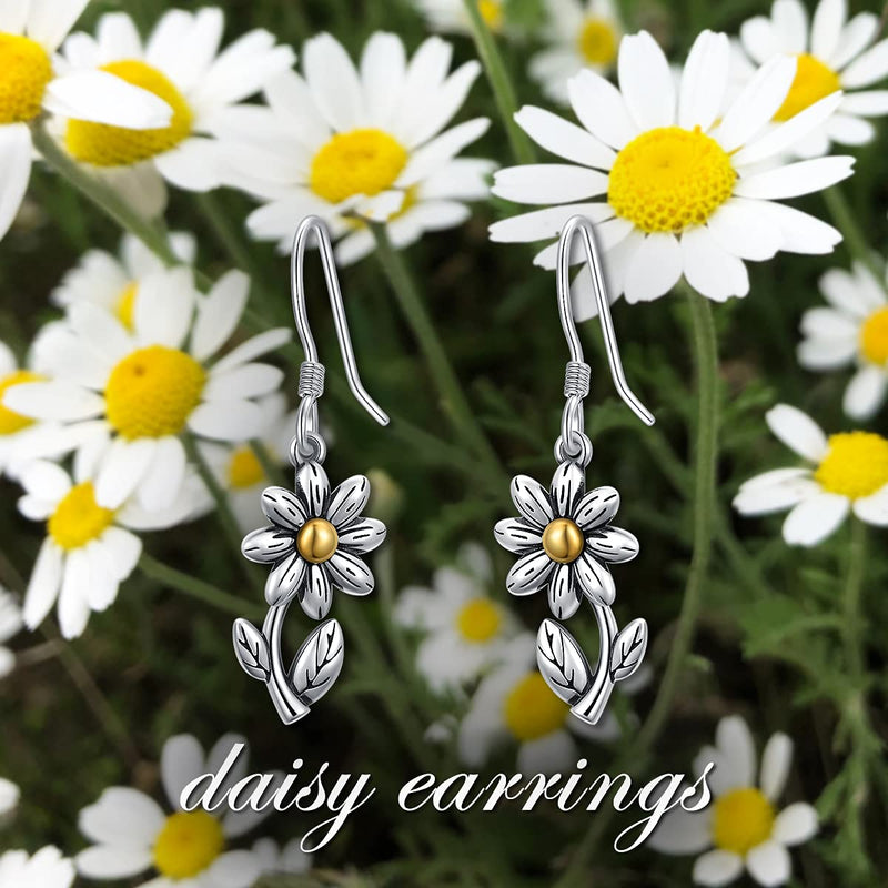 [Australia] - 925 Sterling Silver Daisy/Sunflower/Lotus/ Rose Flower Dangle Earrings for Women Girls Teen 