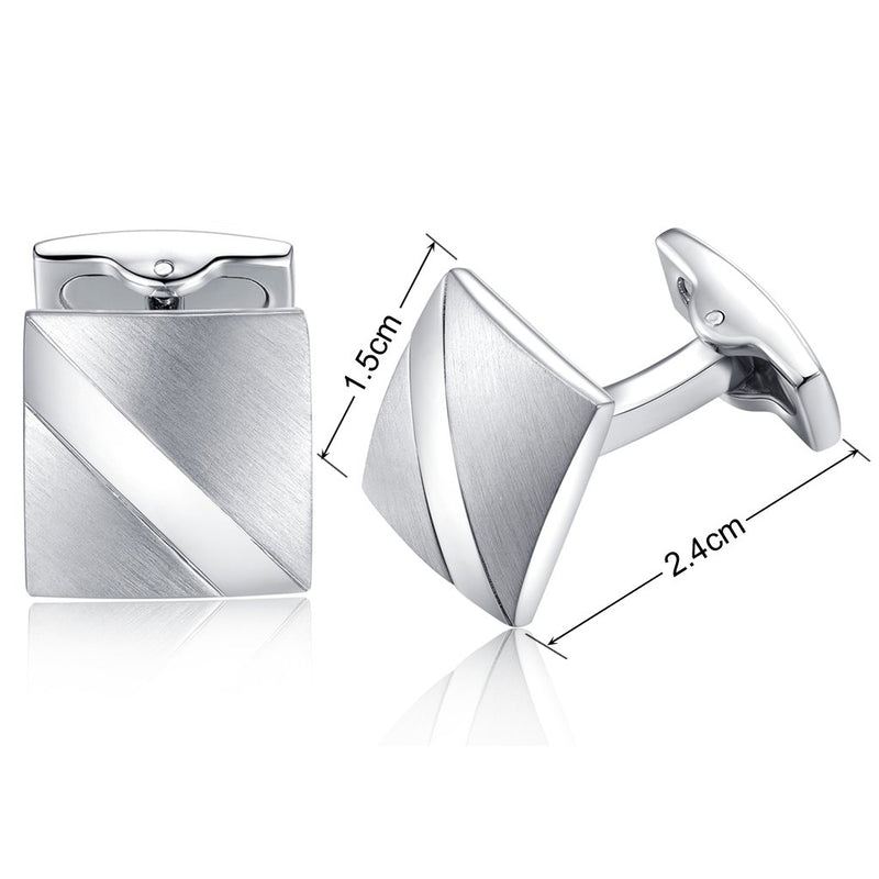 [Australia] - HONEY BEAR Square Cufflinks for Men Shirt Steel Business Wedding Gift Silver 