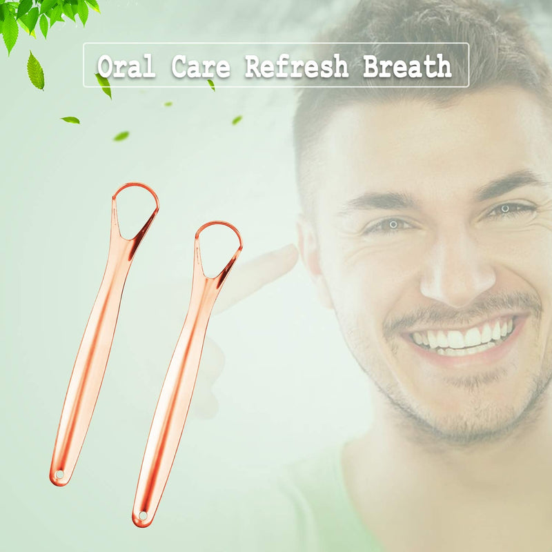 [Australia] - Stainless Steel Tongue Scraper (2-Pack), Cure Bad Breath (Medical Grade), Stainless Steel Tongue Cleaners Copper, 100% BPA Free Metal Tongue Scrapers for Fresher Breath in Seconds … Medium Tongue Scraper(rose Gold) 