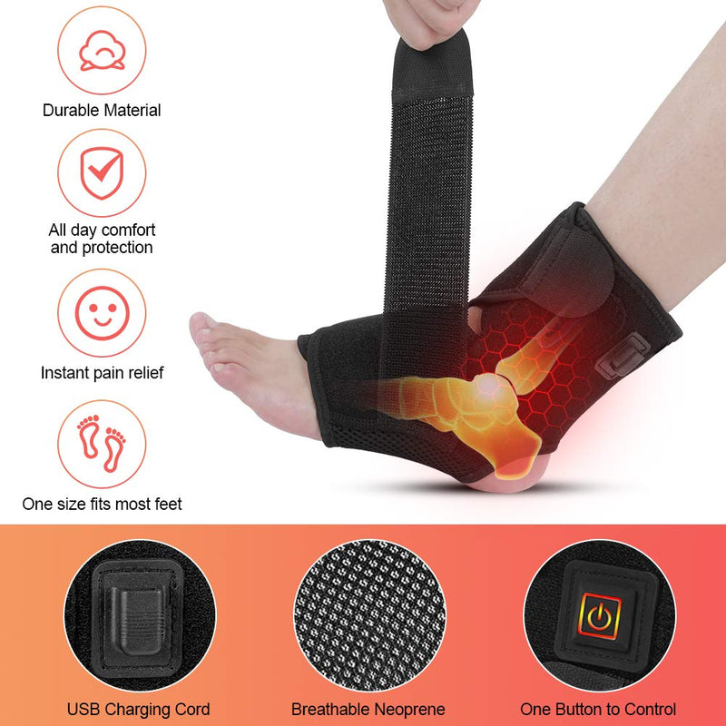 [Australia] - Mavis Laven Heating Ankle Brace, Heat Therapy Foot Drop Orthotic Brace with Adjustable 3 Level Controller for Injury Joint Recovery, Ankle Sprain Swelling, Arthritis, Strain, Fit Left/Right Foot 