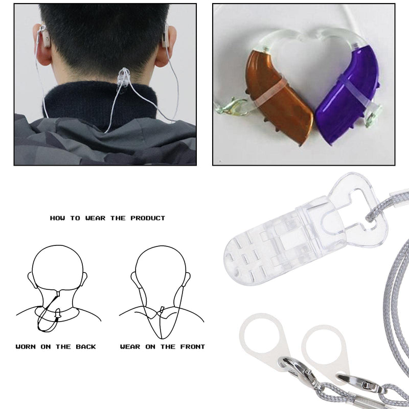 [Australia] - Hearing Aid Clip Anti-Lost Lanyard Safety Retainer for Adults and Kids with 3 Assorted Sizes Silicone Loops & 1PCS Plastic Storage Box Grey 