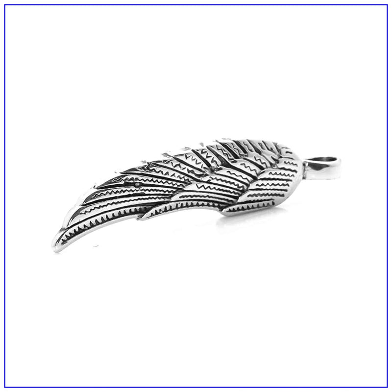 [Australia] - Fusamk Punk Stainless Steel Wing Pendant Feather Necklace,24" Box Chain Steel Feather 