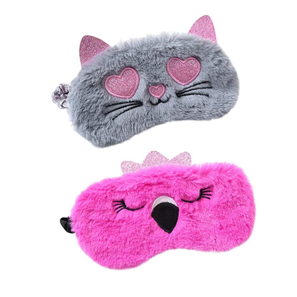 [Australia] - 2 Pcs Animal Sleep Eye Mask Cute Funny 3D Soft Fluffy Cartoon Eye Mask Elastic Eye Cover Eye Shade Sleeping Mask for Travel Sleepover Pajamas Slumber Party Favors Accessories 