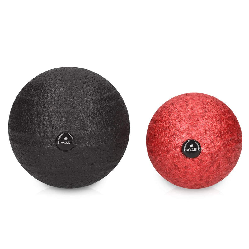 [Australia] - Navaris Fascia Massage Balls Set - 2 Different Sizes (8cm, 10cm) - Myofascial Deep Tissue Muscle Therapy for Back Legs Neck Foot Roller Trigger Points Red & Black 
