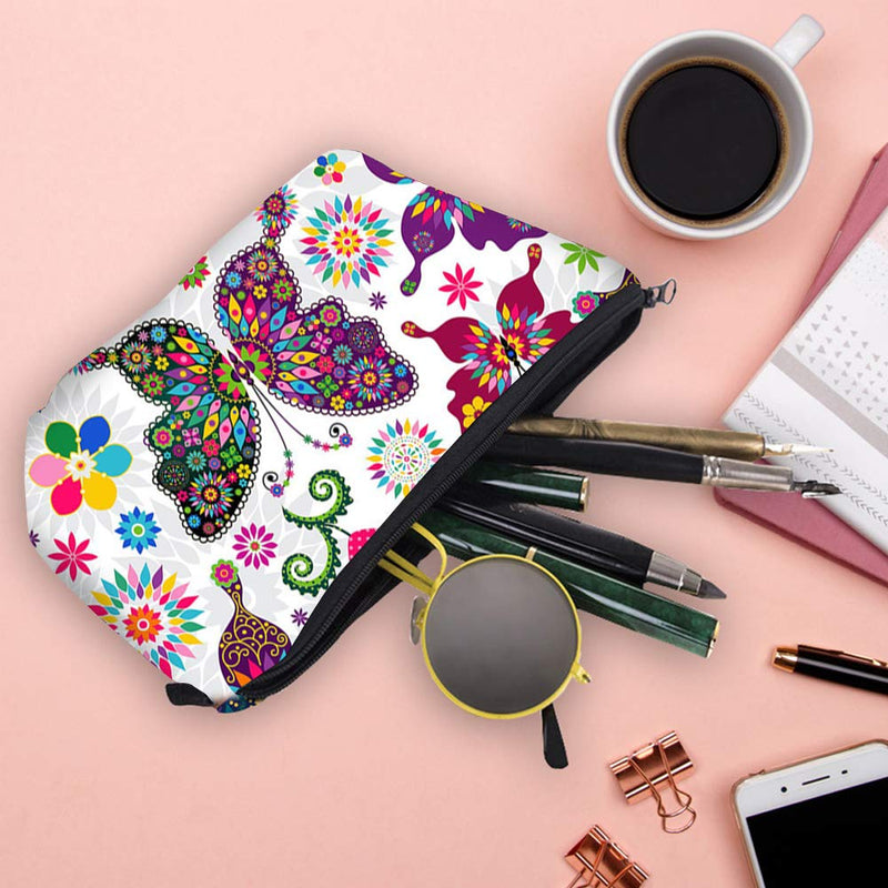 [Australia] - Butterfly Makeup bag Double-sided Printed Waterproof Travel Cosmetic Bag Zipper Pouch Small Toiletry Organizer, Roomy Butterfly Pencil Case for Girls Gifts Bag butterfly white 