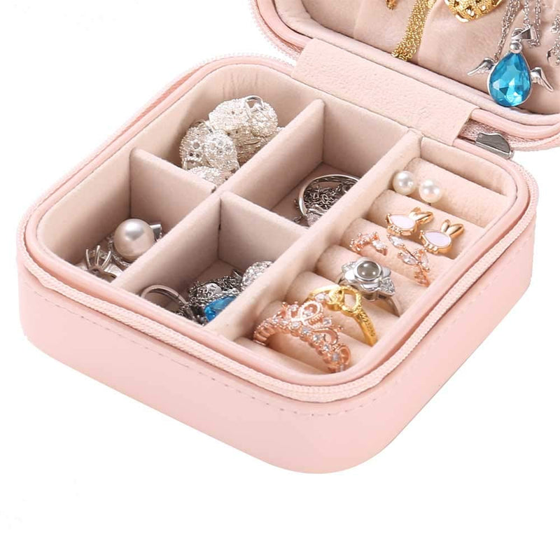 [Australia] - Travel Jewelry Organizer Storage Box - Small Display Case for Earrings Necklace Rings Bracelet Holder Women Wife Teen Girl Girlfriend Christmas Valentine Gift Portable Travel Mini Organizer, Pink 