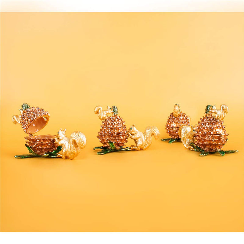 [Australia] - Jewelry Trinket Boxes Hinged - Golden Squirrel Pinecone, Crystal Jeweled Animal Figurines Jewelry Display Ring Holder Box Collectible 