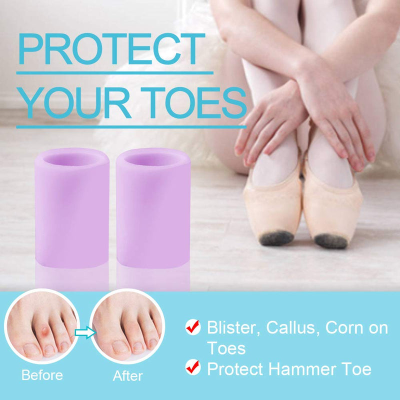 [Australia] - Povihome 10 Pack Toe Sleeves, Gel Toe Protector, Silicone Toe Cushion to Protect Blister, Corns and Calluses on Toes, Prevent Rubbing Skin Purple 2 10 Count (Pack of 1) 